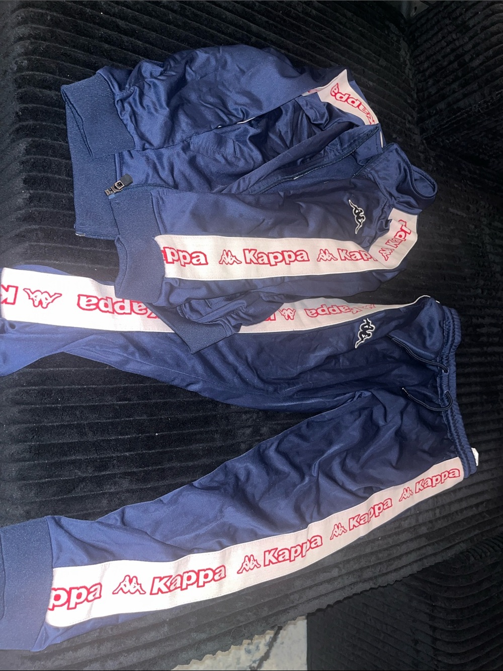 Kappa Navy Track Pants with White & Red Logo Tape